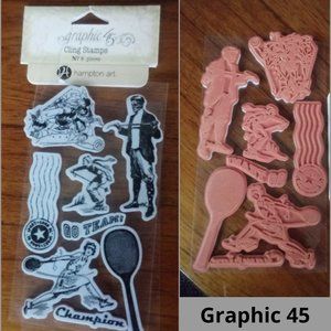 Graphic 45 Good Ol Sports Cling Stamp Set #3 NWOT